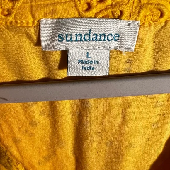 Sundance Selma Yellow Embroidered Eyelet Peasant Dress Midi - Picture 8 of 8